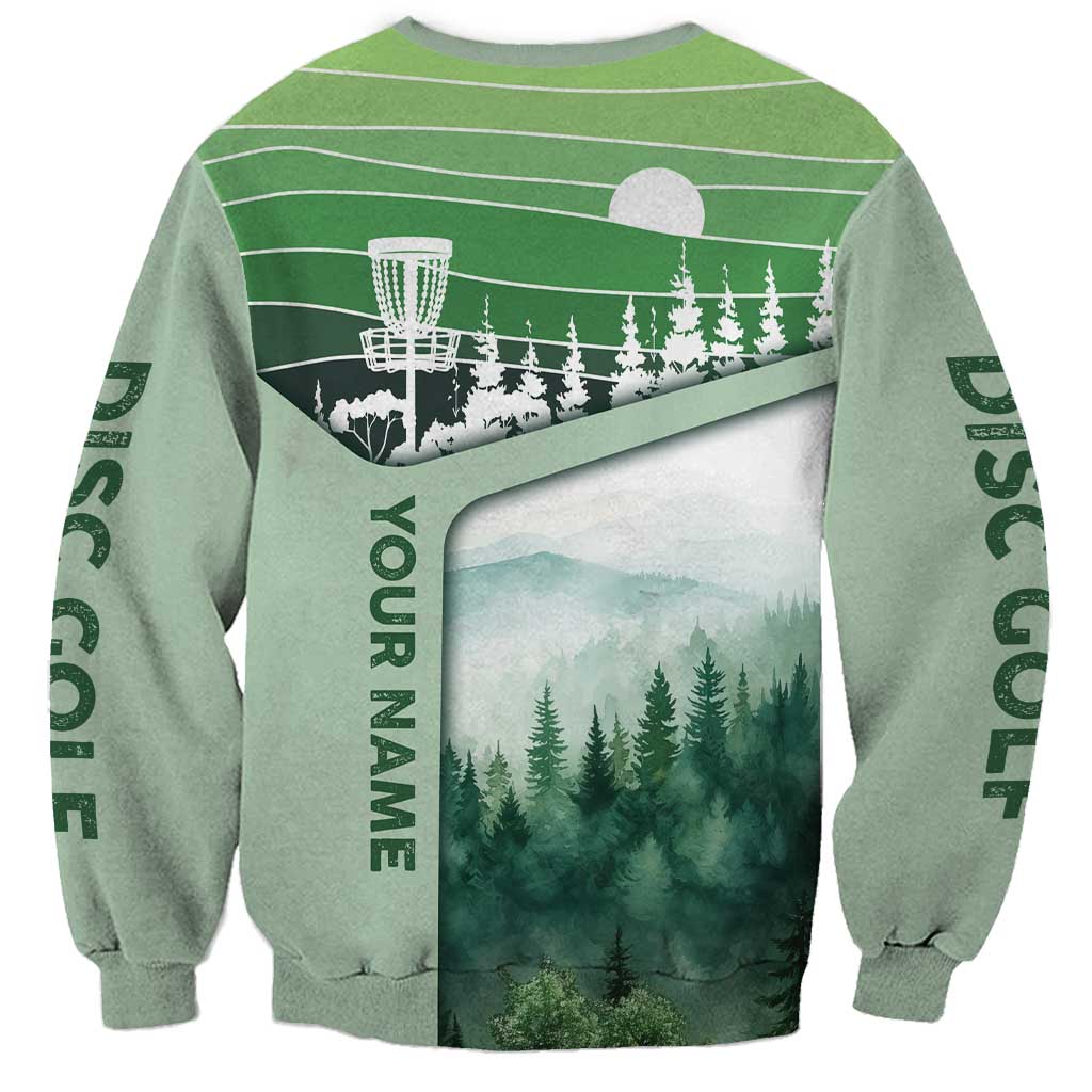 Custom Disc Golf Sweatshirt with Forest Landscape Basket Silhouette - Wonder Print Shop