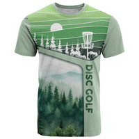 Custom Disc Golf T Shirt with Forest Landscape Basket Silhouette - Wonder Print Shop