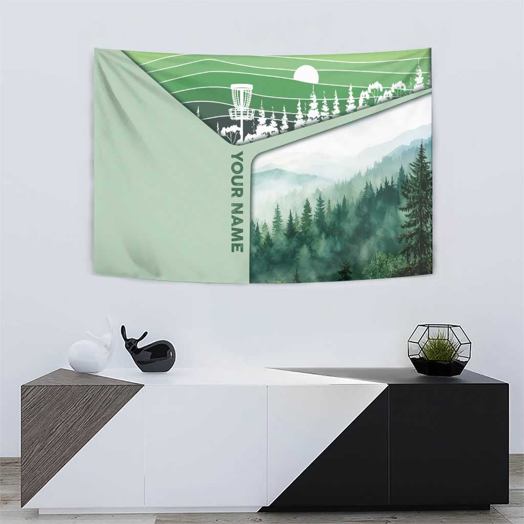 Custom Disc Golf Tapestry with Forest Landscape Basket Silhouette - Wonder Print Shop