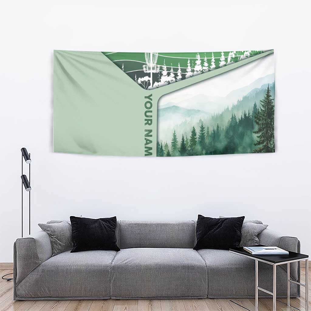 Custom Disc Golf Tapestry with Forest Landscape Basket Silhouette - Wonder Print Shop