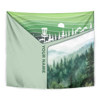 Custom Disc Golf Tapestry with Forest Landscape Basket Silhouette - Wonder Print Shop