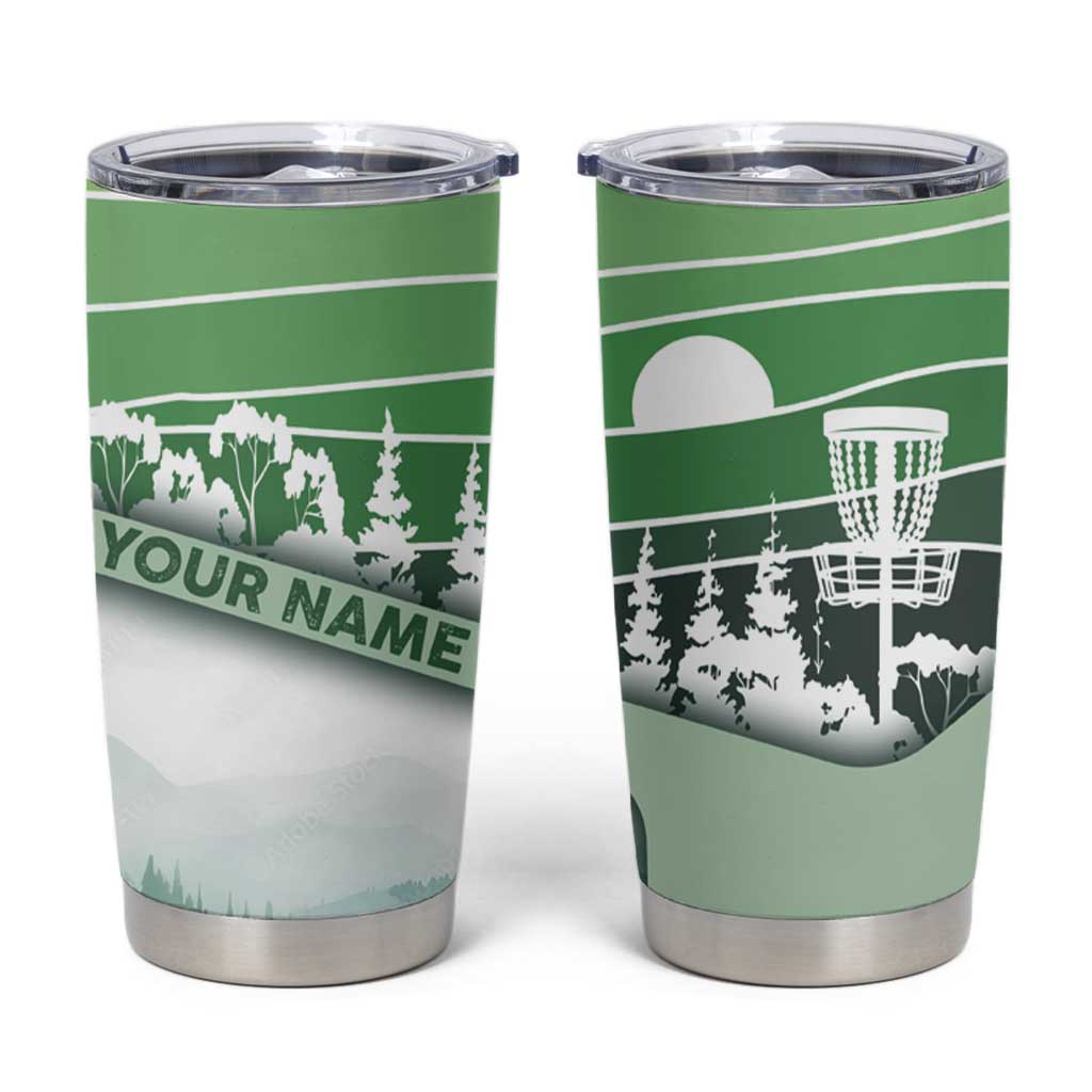 Custom Disc Golf Tumbler Cup with Forest Landscape Basket Silhouette - Wonder Print Shop