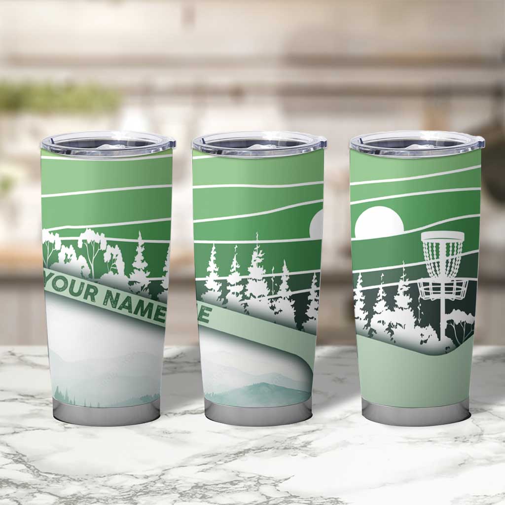 Custom Disc Golf Tumbler Cup with Forest Landscape Basket Silhouette - Wonder Print Shop