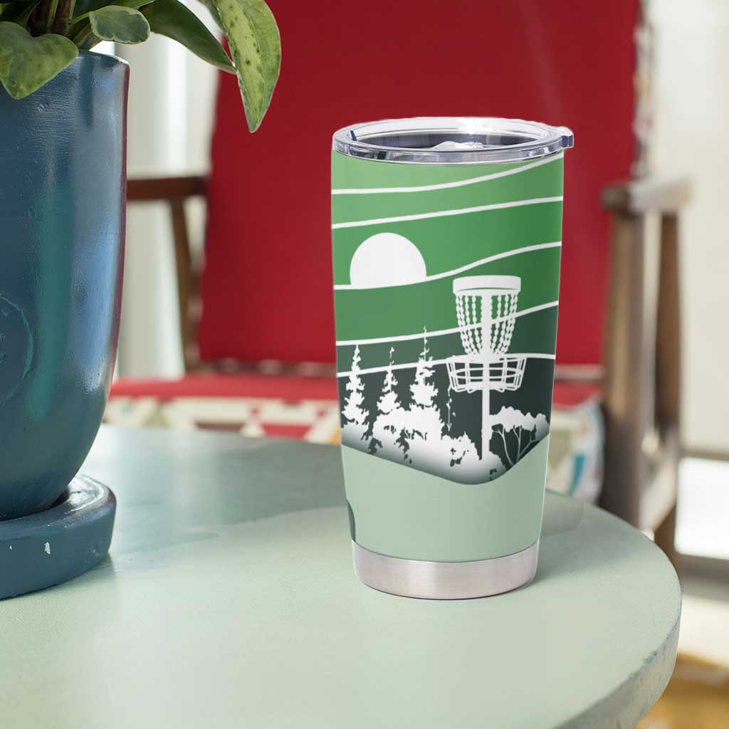 Custom Disc Golf Tumbler Cup with Forest Landscape Basket Silhouette - Wonder Print Shop