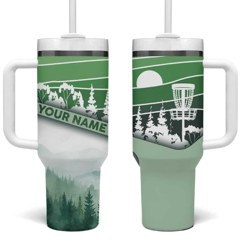 Custom Disc Golf Tumbler With Handle with Forest Landscape Basket Silhouette - Wonder Print Shop