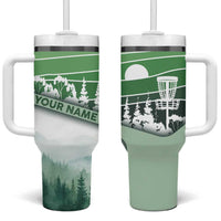 Custom Disc Golf Tumbler With Handle with Forest Landscape Basket Silhouette - Wonder Print Shop