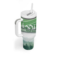 Custom Disc Golf Tumbler With Handle with Forest Landscape Basket Silhouette - Wonder Print Shop