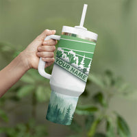 Custom Disc Golf Tumbler With Handle with Forest Landscape Basket Silhouette - Wonder Print Shop