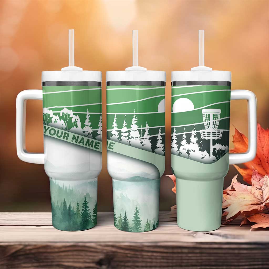 Custom Disc Golf Tumbler With Handle with Forest Landscape Basket Silhouette - Wonder Print Shop