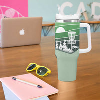 Custom Disc Golf Tumbler With Handle with Forest Landscape Basket Silhouette - Wonder Print Shop