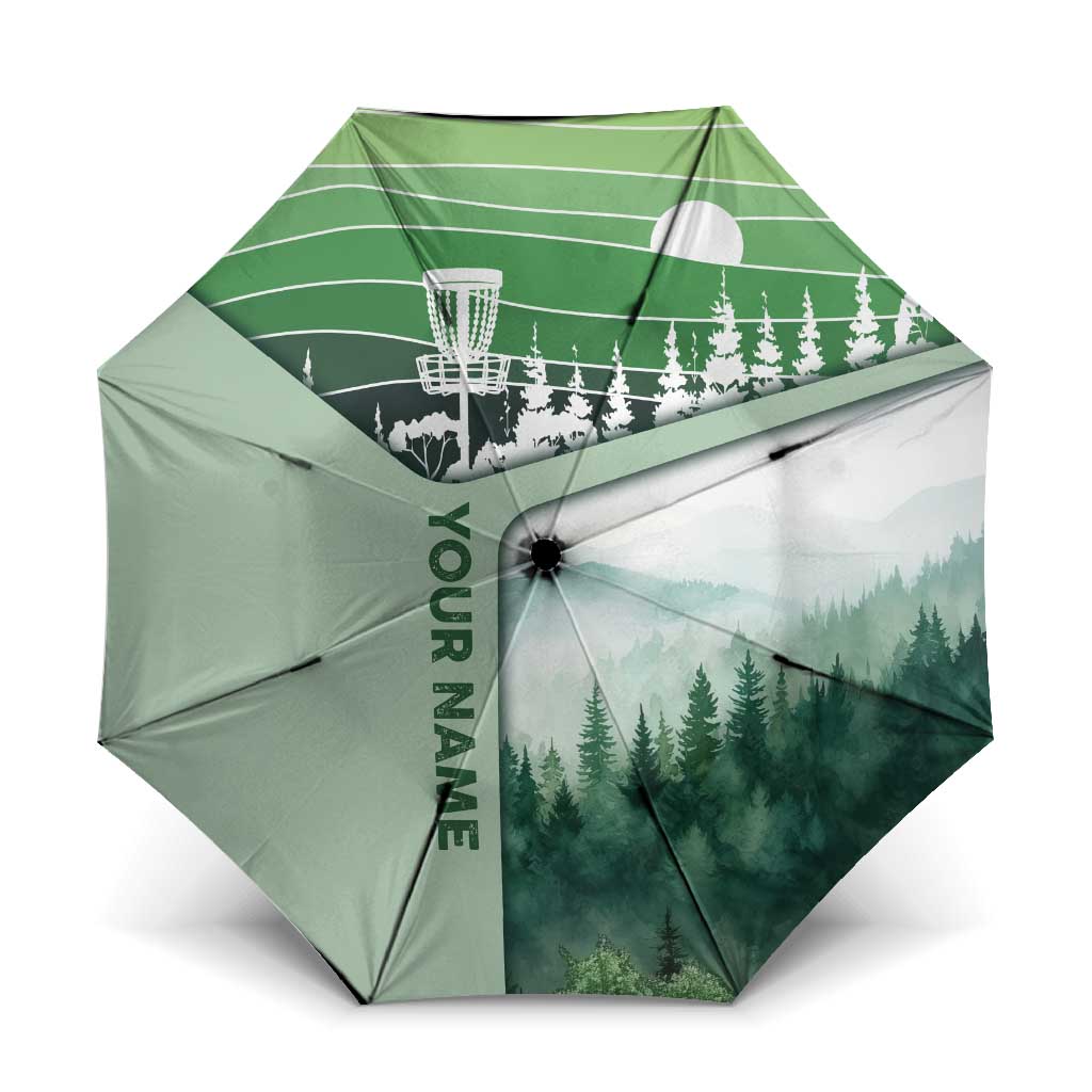Custom Disc Golf Umbrella with Forest Landscape Basket Silhouette - Wonder Print Shop