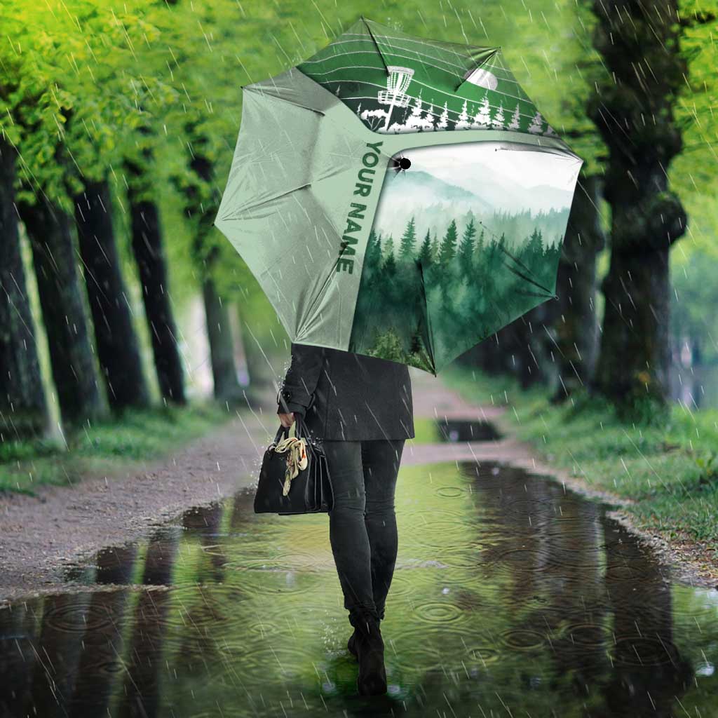Custom Disc Golf Umbrella with Forest Landscape Basket Silhouette - Wonder Print Shop