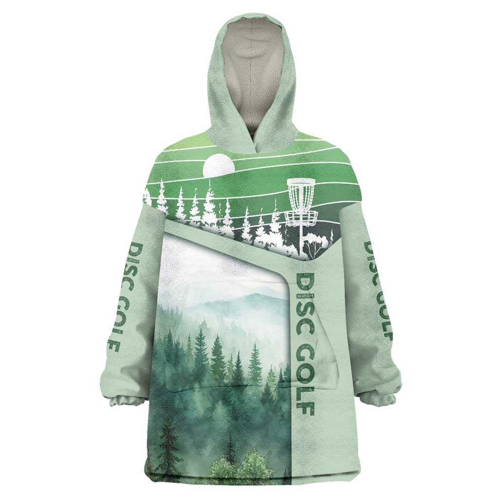 Custom Disc Golf Wearable Blanket Hoodie with Forest Landscape Basket Silhouette - Wonder Print Shop