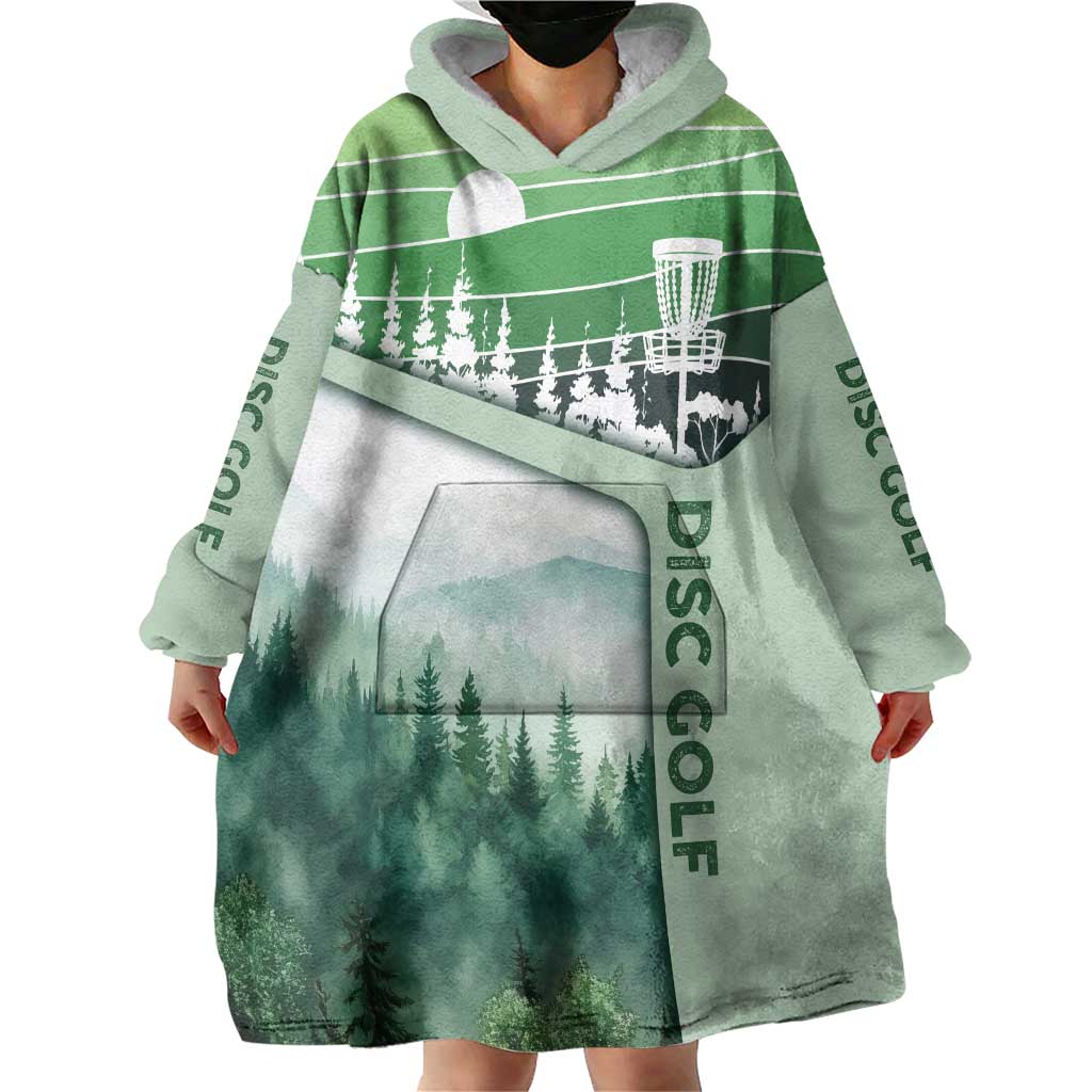 Custom Disc Golf Wearable Blanket Hoodie with Forest Landscape Basket Silhouette - Wonder Print Shop