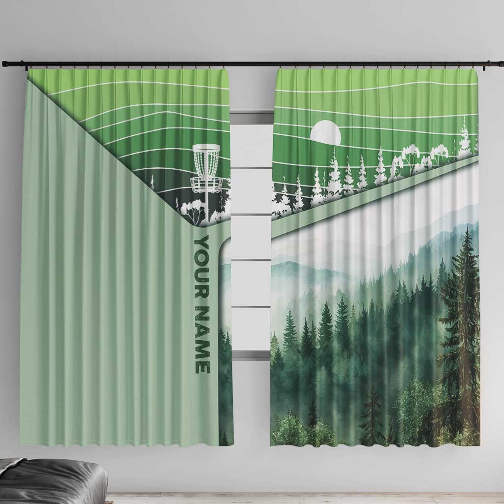 Custom Disc Golf Window Curtain with Forest Landscape Basket Silhouette - Wonder Print Shop