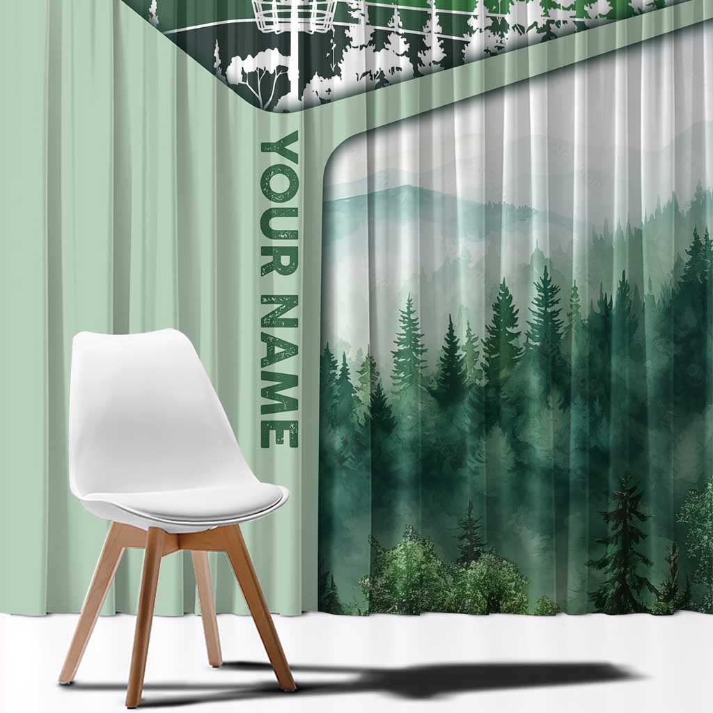 Custom Disc Golf Window Curtain with Forest Landscape Basket Silhouette - Wonder Print Shop