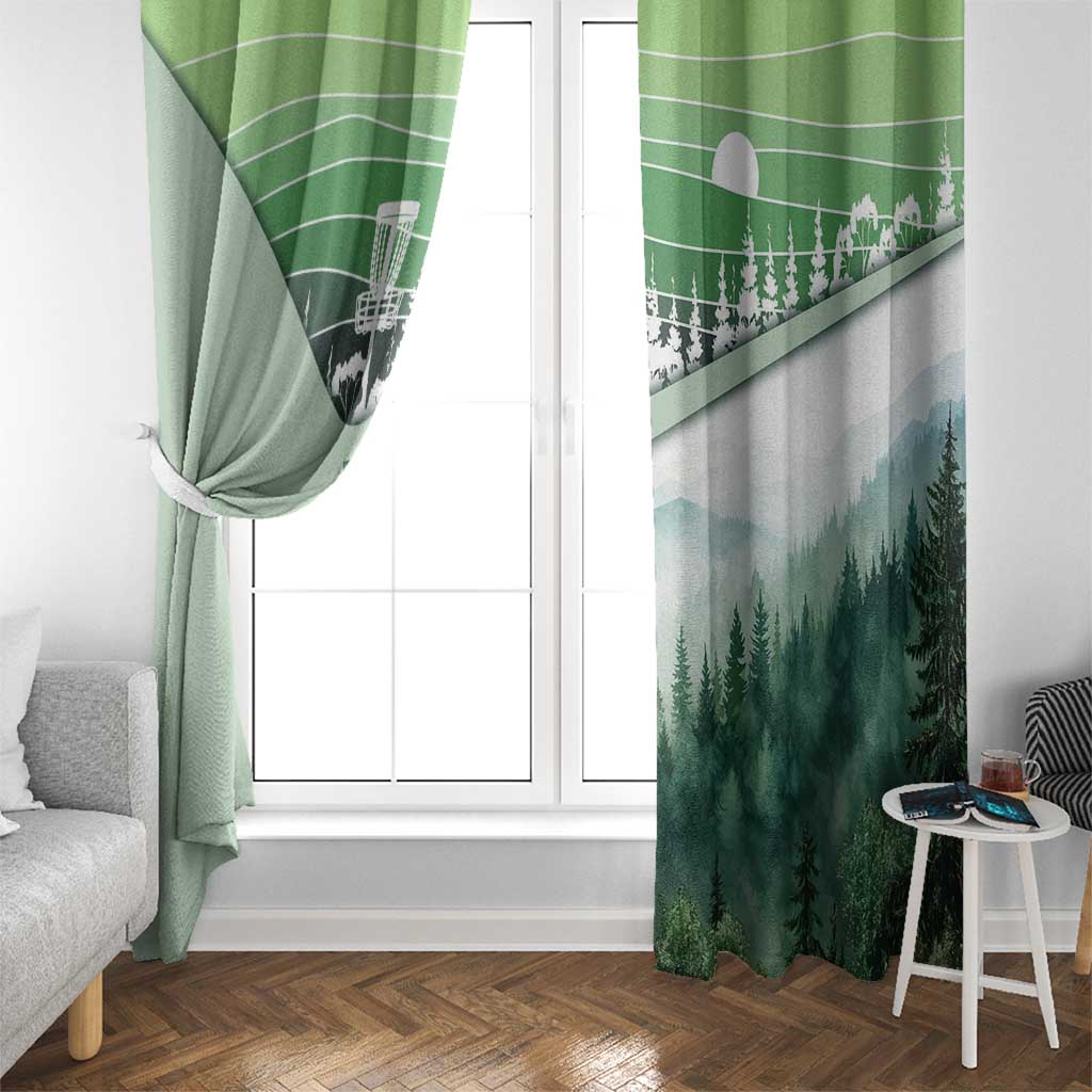 Custom Disc Golf Window Curtain with Forest Landscape Basket Silhouette - Wonder Print Shop