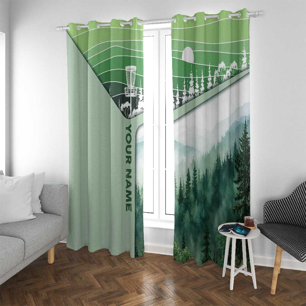 Custom Disc Golf Window Curtain with Forest Landscape Basket Silhouette - Wonder Print Shop