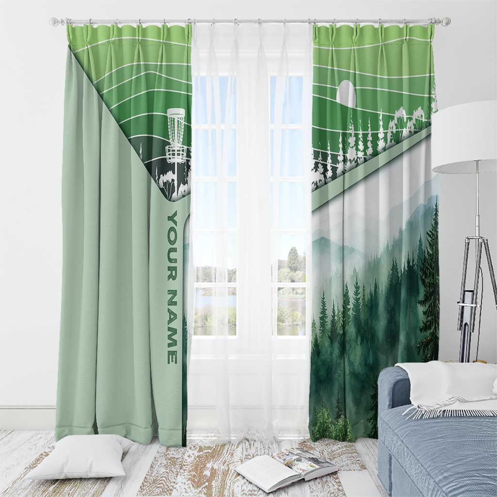 Custom Disc Golf Window Curtain with Forest Landscape Basket Silhouette - Wonder Print Shop