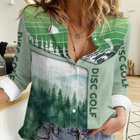Custom Disc Golf Women Casual Shirt with Forest Landscape Basket Silhouette - Wonder Print Shop