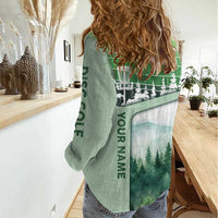 Custom Disc Golf Women Casual Shirt with Forest Landscape Basket Silhouette - Wonder Print Shop