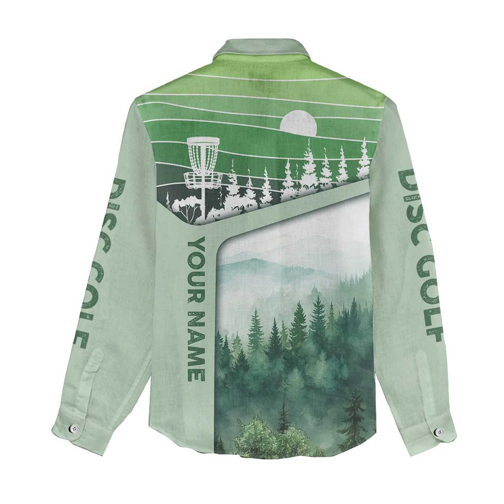 Custom Disc Golf Women Casual Shirt with Forest Landscape Basket Silhouette - Wonder Print Shop