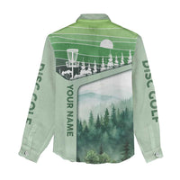 Custom Disc Golf Women Casual Shirt with Forest Landscape Basket Silhouette - Wonder Print Shop