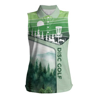 Custom Disc Golf Women Sleeveless Polo Shirt with Forest Landscape Basket Silhouette - Wonder Print Shop