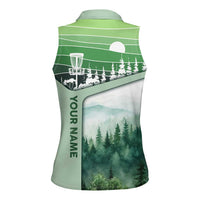 Custom Disc Golf Women Sleeveless Polo Shirt with Forest Landscape Basket Silhouette - Wonder Print Shop