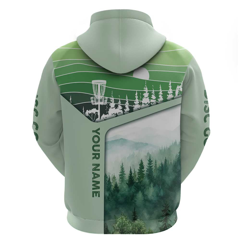 Custom Disc Golf Zip Hoodie with Forest Landscape Basket Silhouette - Wonder Print Shop