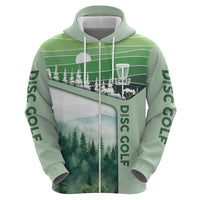 Custom Disc Golf Zip Hoodie with Forest Landscape Basket Silhouette - Wonder Print Shop