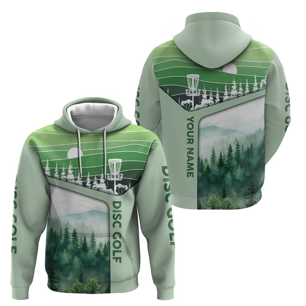Custom Disc Golf Zip Hoodie with Forest Landscape Basket Silhouette - Wonder Print Shop