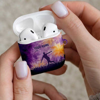 Custom Disc Golf AirPods Case with Purple Sunset Tie Dye Basket and Player Silhouette - Wonder Print Shop