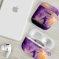 Custom Disc Golf AirPods Case with Purple Sunset Tie Dye Basket and Player Silhouette - Wonder Print Shop