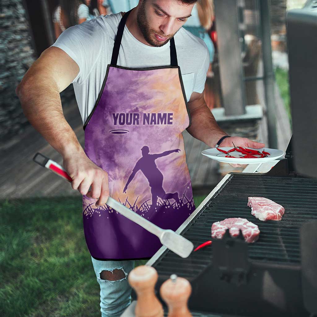 Custom Disc Golf Apron with Purple Sunset Tie Dye Basket and Player Silhouette - Wonder Print Shop