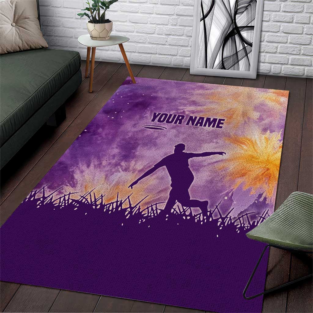 Custom Disc Golf Area Rug with Purple Sunset Tie Dye Basket and Player Silhouette - Wonder Print Shop