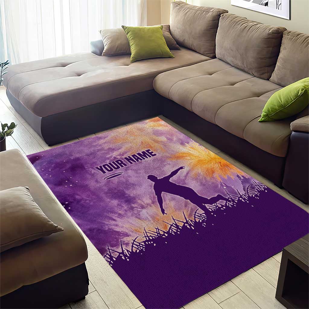 Custom Disc Golf Area Rug with Purple Sunset Tie Dye Basket and Player Silhouette - Wonder Print Shop