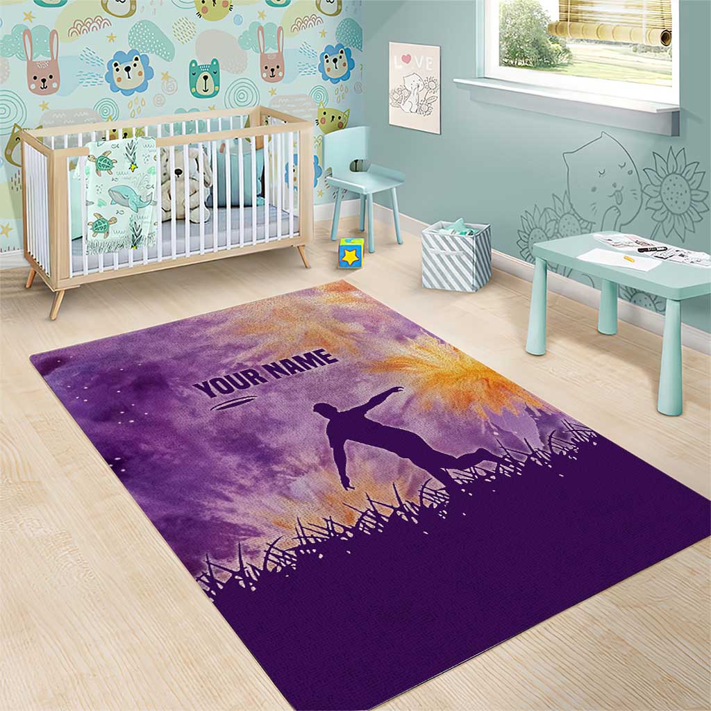 Custom Disc Golf Area Rug with Purple Sunset Tie Dye Basket and Player Silhouette - Wonder Print Shop