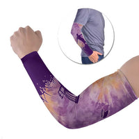 Custom Disc Golf Arm Sleeves with Purple Sunset Tie Dye Basket and Player Silhouette - Wonder Print Shop