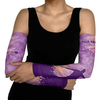 Custom Disc Golf Arm Sleeves with Purple Sunset Tie Dye Basket and Player Silhouette - Wonder Print Shop