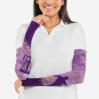 Custom Disc Golf Arm Sleeves with Purple Sunset Tie Dye Basket and Player Silhouette - Wonder Print Shop