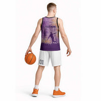 Custom Disc Golf Basketball Jersey with Purple Sunset Tie Dye Basket and Player Silhouette - Wonder Print Shop