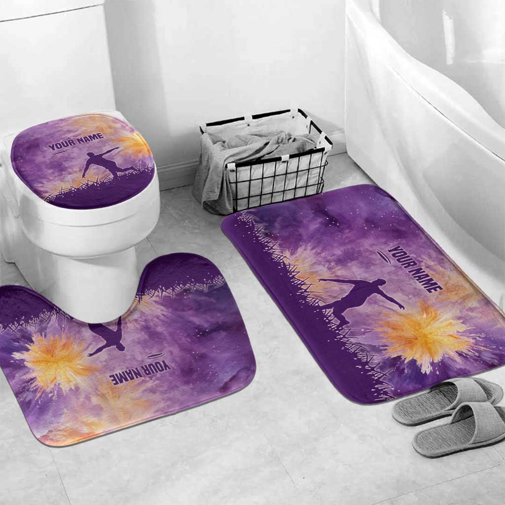 Custom Disc Golf Bathroom Set with Purple Sunset Tie Dye Basket and Player Silhouette - Wonder Print Shop