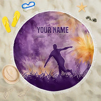 Custom Disc Golf Beach Blanket with Purple Sunset Tie Dye Basket and Player Silhouette - Wonder Print Shop