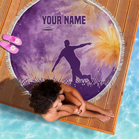 Custom Disc Golf Beach Blanket with Purple Sunset Tie Dye Basket and Player Silhouette - Wonder Print Shop