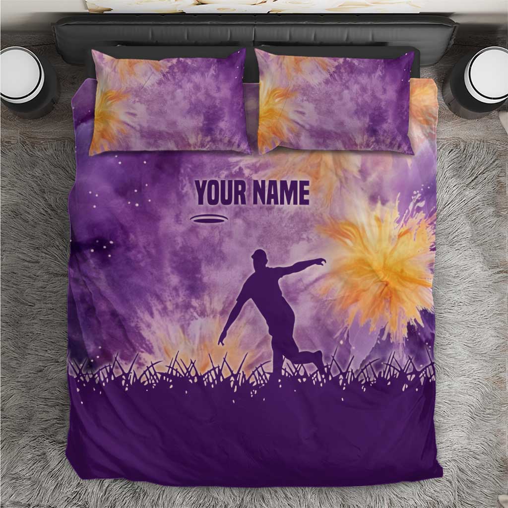 Custom Disc Golf Bedding Set with Purple Sunset Tie Dye Basket and Player Silhouette - Wonder Print Shop