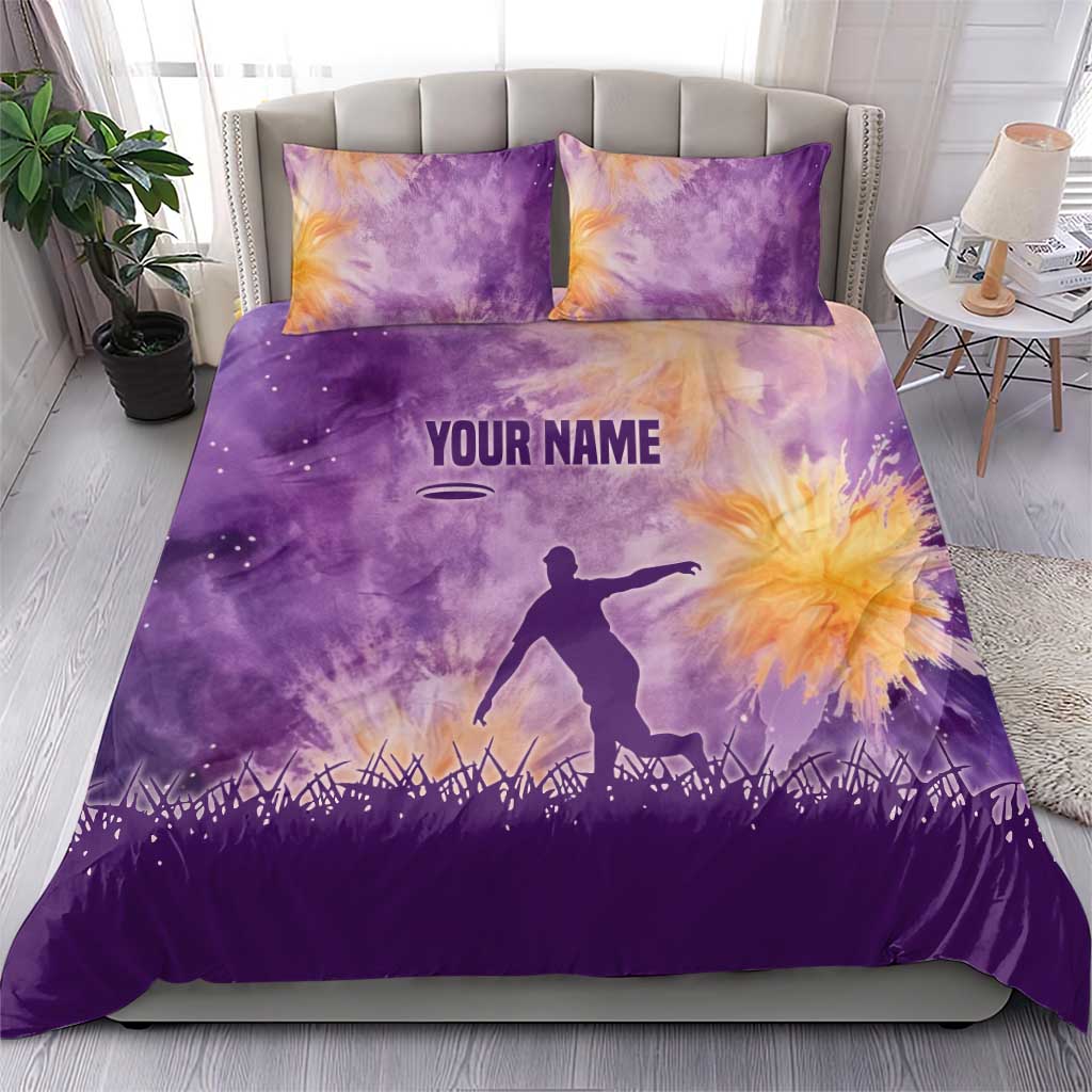 Custom Disc Golf Bedding Set with Purple Sunset Tie Dye Basket and Player Silhouette - Wonder Print Shop