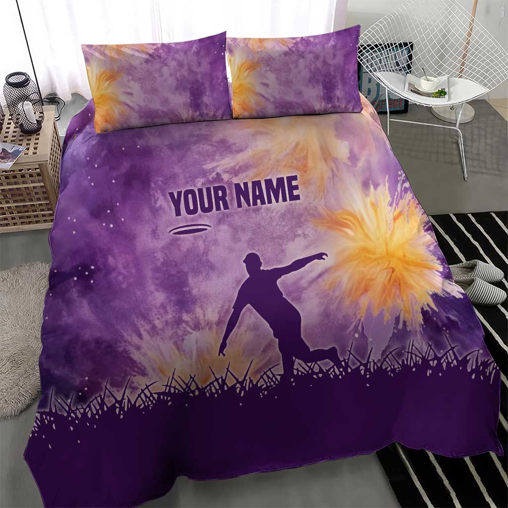 Custom Disc Golf Bedding Set with Purple Sunset Tie Dye Basket and Player Silhouette - Wonder Print Shop