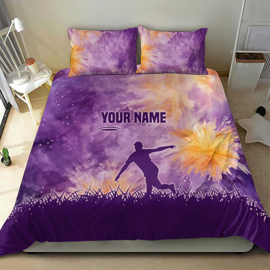 Custom Disc Golf Bedding Set with Purple Sunset Tie Dye Basket and Player Silhouette - Wonder Print Shop