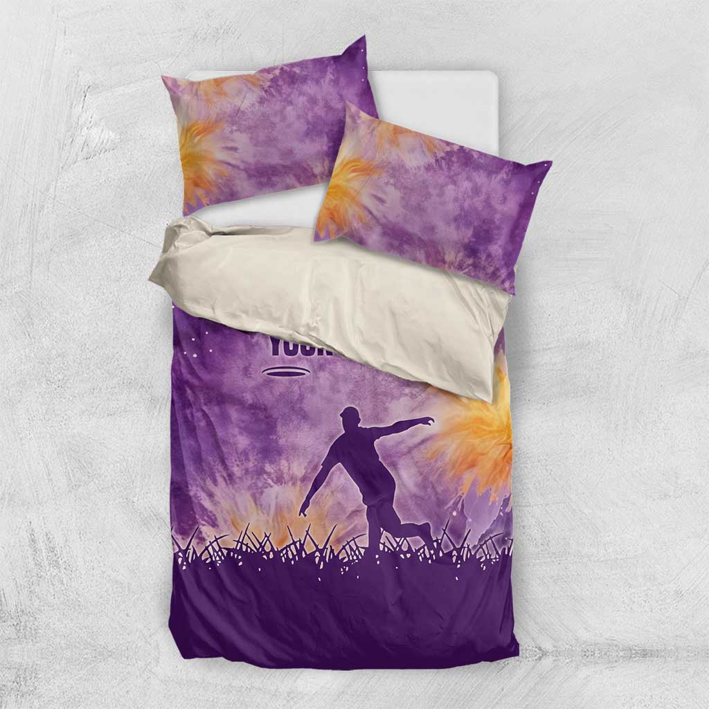 Custom Disc Golf Bedding Set with Purple Sunset Tie Dye Basket and Player Silhouette - Wonder Print Shop
